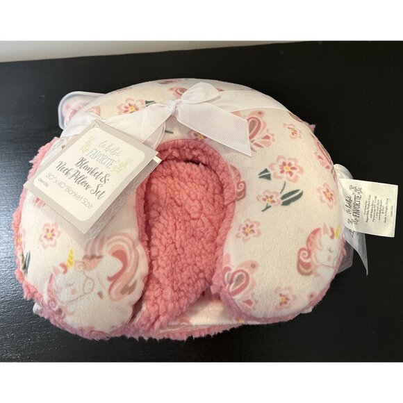 Le Bebe Favorite Pink 30” X 40” Unicorn Blank Neck Pillow Set New With Tags - Picture 3 of 12